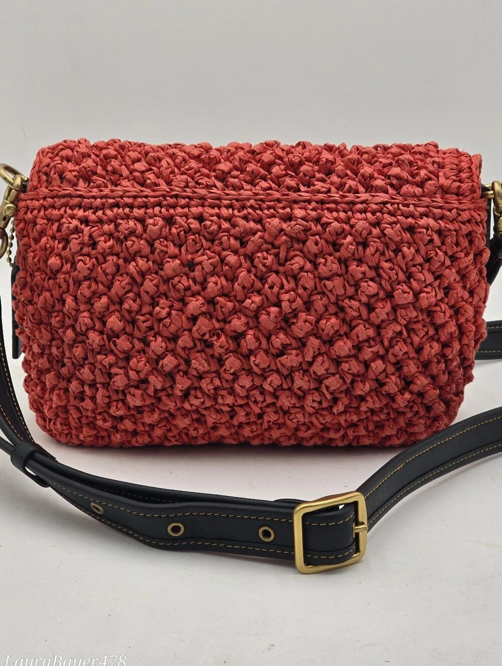 Coach Soft Tabby In Straw And Smooth Leather, Red Orange, CA032